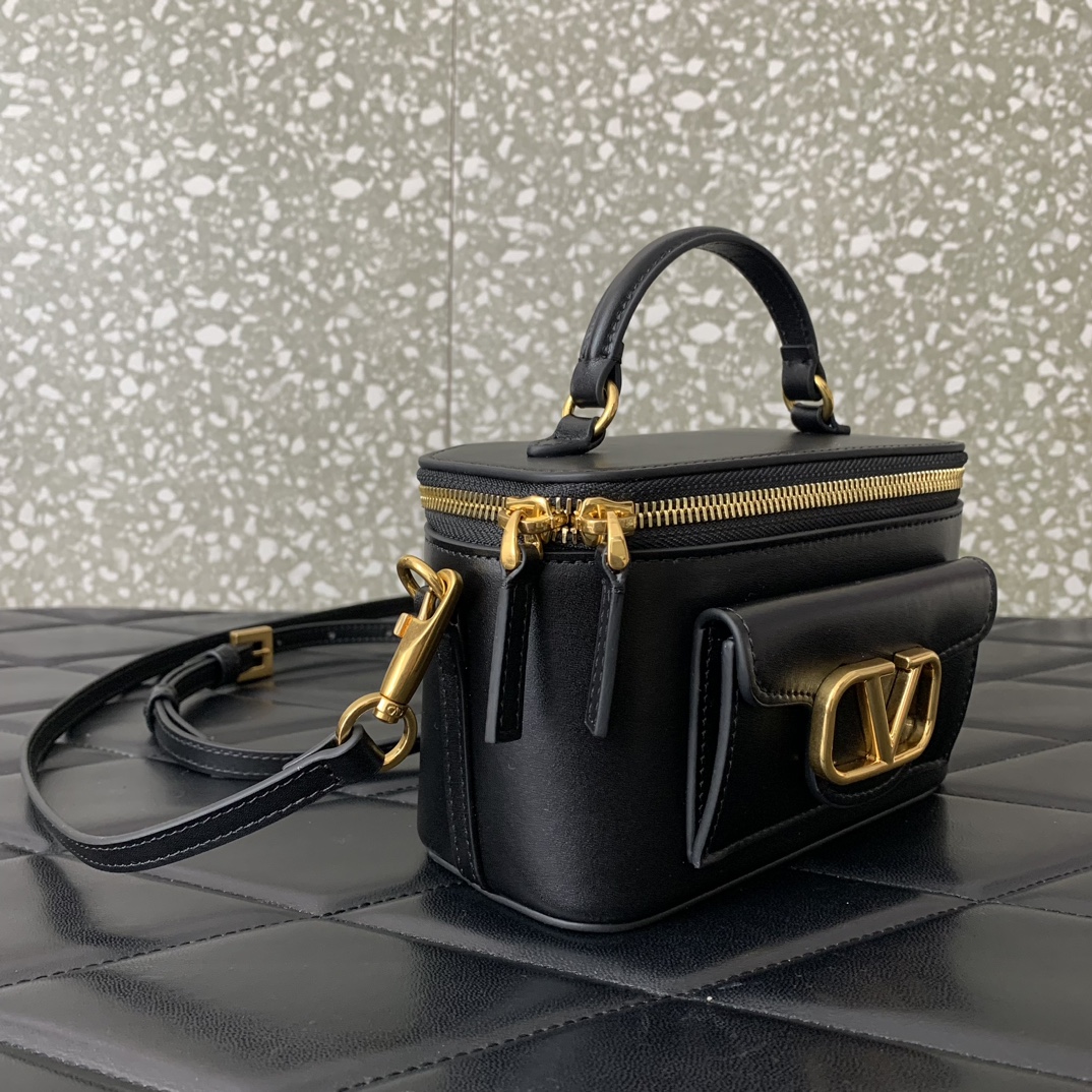 Valentino Garavani Loco Mini Box Bag in Black Calfskin Leather 